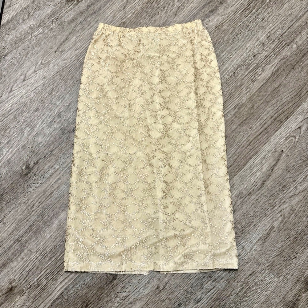 R&M Richards Petite Champagne Gold Floral Lace Maxi Skirt Size 16P 13375